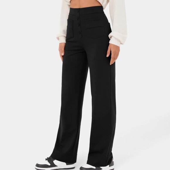HALARA High Waist Button Front Casual Straight Leg Pants Black Various NWT - Picture 2 of 9